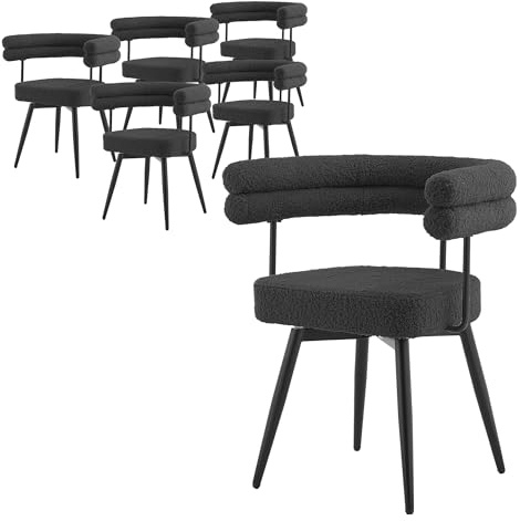 ML-Design Esszimmerstühle drehbar 6er Set Dunkelgrau in Teddy-Stoff, Wohnzimmerstuhl mit Arm- und Rückenlehnen, 360° Drehstuhl, Polsterstuhl, Küchenstuhl mit Stahlgestell, Loungesessel ergonomisch