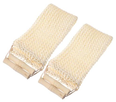 AMUSLESUR 2 Stück Sisal Rückenschrubber mit Holzgriff Peeling Duschhandtuch für Empfindliche Haut Schnelltrocknend Vielseitig für Bad Massage und Tiefenreinigung
