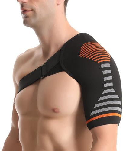 GWEOR Axelbandage för stabilisering och smärtlindring, justerbart axelstöd för rotator-manschett och ledskydd, ventilerande kompressionsmanschett för sport och vardag, orange, L/XL