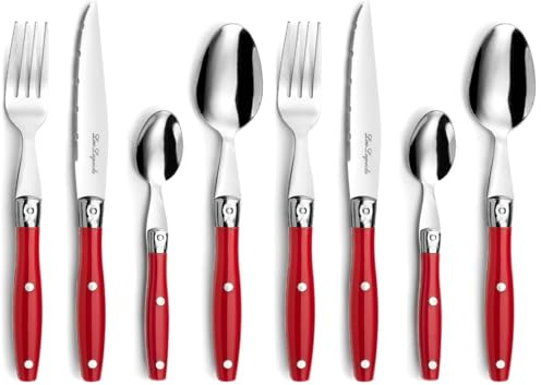 PRADEL ESSENTIEL - Ménagère 24 couverts de table pour 6 personnes - Comptoir - Acier inoxydable 18/0, Finition Standard - Rouge (Lot de 2)