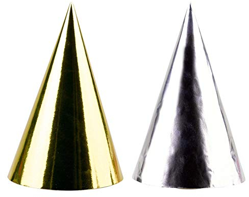 amscan - Sombrero puntiagudo, oro y plata x4