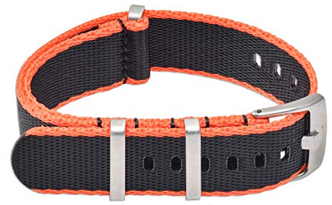 VINBAND NBAND Unisex ZULU Nylon Uhrenarmband mit Edelstahl Silberne Schnalle 22mm Schwarz Orange