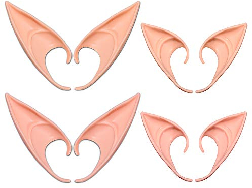 AniSqui Elf Ears Cosplay 12cm & 10cm, (4 Paare Latex Fairy Goblin Ears), Elfen Ohren