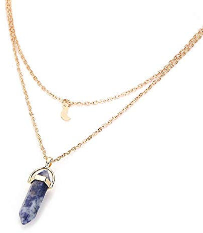 Wieio Crystal Hexagonal Healing Point Amethyst Pendant Cut Pendant Necklace