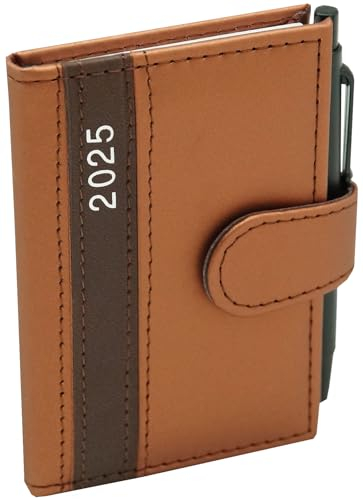 Taschenkalender 2026 A7 mit Kugelschreiber und Halterung in feiner Lederoptik, Terminplaner 2026 mit Stift Timer inkl. Jahreskalender und Wochenübersicht (Gold)