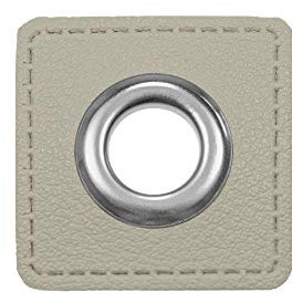 Ösen Patches eckig – 2 Stück – Lederimitat zum Aufnähen – 20 Farben – für Kordeln, Taschen, Turnbeutel, Kleidung – Patch mit Metallöse – DIY Nähzubehör für Deko & Accessoires (hellgrau)