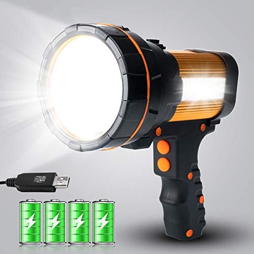 MAYTHANK High Powered LED Torch Super Bright Rechargeable Large Spotlight Flashlight Big Searchlight Hand held Powerful Heavy Duty Strong USB Search Light High Lumens