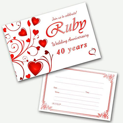 Ruby Wedding Anniversary 40th Invitations Pack with Envelopes WRITE ON
