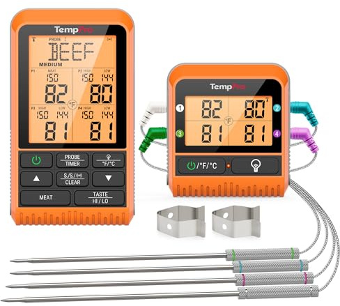 ThermoPro TP829 Wireless Meat Thermometer for Grilling and Smoking, 1000FT Grill Thermometer for Outside Grill with 4 Meat Probes, BBQ Thermometer for Smoker Oven Cooking Beef Turkey