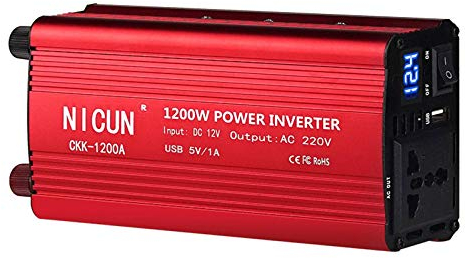 Inversor De Corriente 1200 Vatios Transformador DC 12V A AC 220V para TV, Congelador, Ordenador Portátil, con Puerto De Carga AC Y USB-24V
