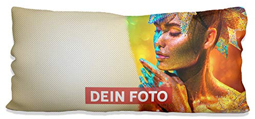 Sunnywall® Kissen selbst gestalten mit eigenem Foto – Fotokissen individuell personalisiert Foto Layout (80 x 40 XXL Wunschtext + Wunschfoto Creme, weiß flauschig samtweich)