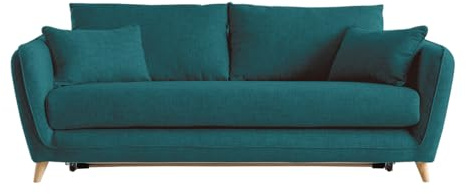 Miliboo Schlafsofa, skandinavisch, 3-Sitzer, Pfauenblau