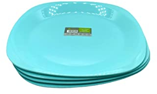 ECO 4 Pc Unbreakable Flat 27 x 27 cm Turquoise Round Plastic Plates | Large Bright Flat Kids Plates | Stackable Plastic Plates Reusable for Birthdays, Picnic, BBQ & Parties (Turquoise, Large)