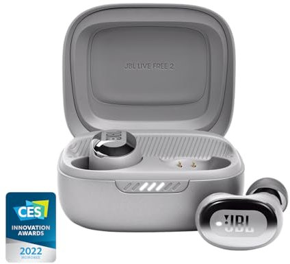 JBL Live Free 2: 35 ore di riproduzione, True Adaptive Noise Cancelling, Smart Ambient, e microfoni beamforming (argento), piccoli