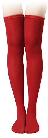 KINBOM Calzini Alti Lunghi 65cm Morbidi Calzini Lunghi al Ginocchio Calzini Lunghi Donna Ragazze per Abbigliamento Quotidiano Festival Halloween Natale Costume Cosplay (1 Paio, Rosso)