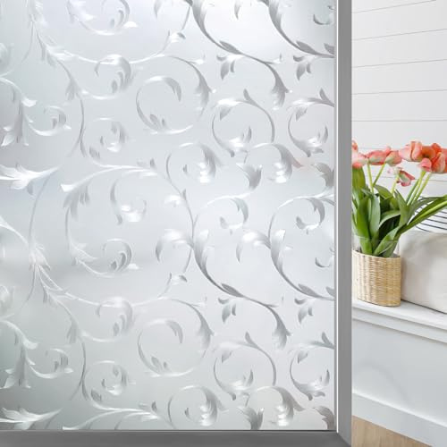 rabbitgoo 3D Fensterfolie Selbsthaftende Sichtschutzfolie Liane 60x200cm | Blickdichte Milchglasfolie Statisch Haftend Klebefolie Dekofolie Buntglas Anti-UV Sonnenschutz Blumen Badezimmer Küche Büro