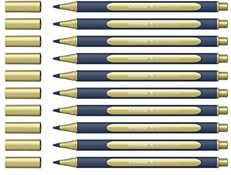 Schneider ML05001066 Metallic Rollerball Stifte (Strichstärke 0,4 mm, hochmetallische Tinte, schnelltrocknend, Gehäuse aus 88% biobasiertem Kunststoff) 10 Stück in der Farbe gold metallic