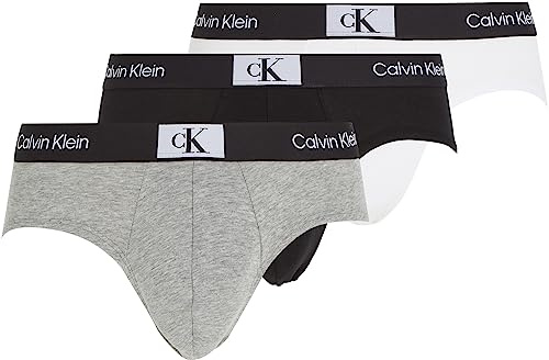 Calvin Klein Herren 3er Pack Hip Briefs Unterhosen Baumwolle mit Stretch, Mehrfarbig (Black/White/Grey Heather), S