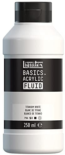 Liquitex Basics Fluid - Pintura acrílica de consistencia fluida, secado rápido, resistente a la luz, impermeable, acabado satinado permanente, bote 250 ml, blanco de titanio