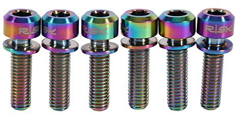 Agatige RISK 6PCS Bicycle Stem Bolt, M5 X 18mm Bike Stem Screw Titanium Alloy with Washers Tapered Washer Head Bike Stems for Bicycle Stem(Rainbow)