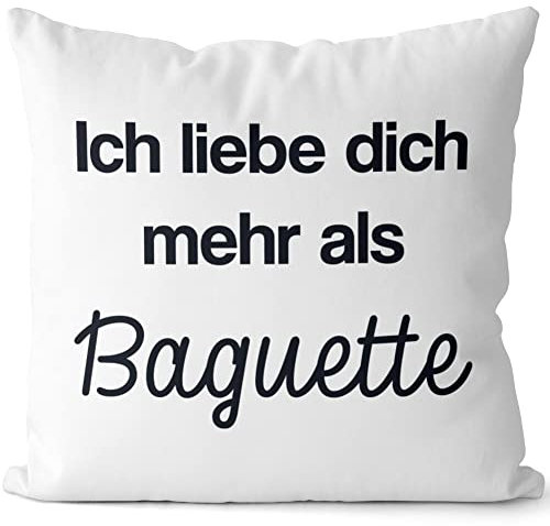 JUNIWORDS Kissen, Ich Liebe Dich mehr als Baguette, Weiß-Schwarz, 2-farbig (1009248)