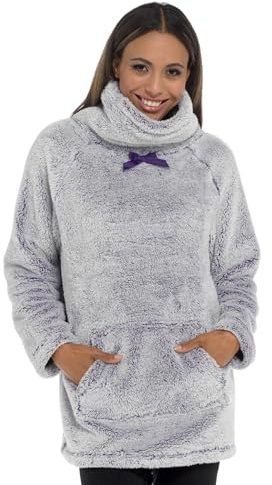 Lora Dora Womens Super Soft Snuggle Fleece Lounge Top Warm Bed Jacket Jumper with Thick Cozy Collar