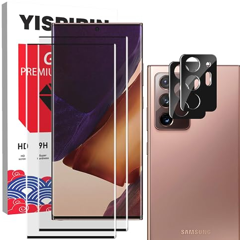 YISPIRIN 2 Stück Schutzfolie Kompatibel mit Samsung Galaxy Note 20Ultra + 2 Stück Kamera Panzerfolie, 9H Härte Folie, Fingerabdruck-ID Unterstützen, Dispalyschutzfolie für Note 20Ultra