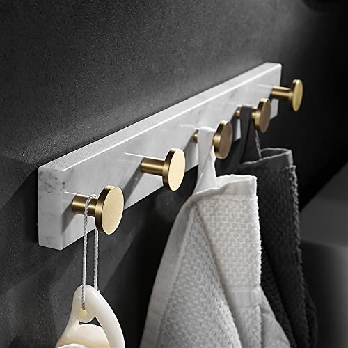 LeGDOr Cintre Mural en Laiton et marbre léger de Luxe, Crochet de rangée de Porte-Manteau, Crochets muraux pour Sacs à Serviettes, entrée, Porte-Manteau de Salle de Bain (Couleur : marbre Blanc)