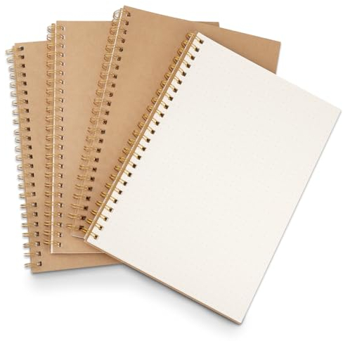 JIANTA Notizbuch A5 Spiralbindung, 4 Stück A5 Notizbuch Gepunktet Spiralbindung, 50 Blatt Dotted für Arbeit Büro Haushalt Schule