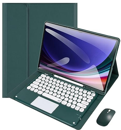 VLEAQC Keyboard Case and Mouse for Samsung Galaxy Tab S9 Ultra 2023 14.6 Inch (SM-X910/X916B/X918U), Detachable Bluetooth Keyboard with Touchpad, Slim Lightweight Cover with Pen Holder,Dark Green