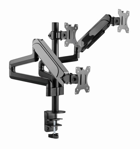 Gembird Support Écran Ajustable pour Trois Moniteurs - 27 Chacun, Bras de Montage Complet avec Inclinaison, Pivot et Rotation, Compatible VESA, Noir