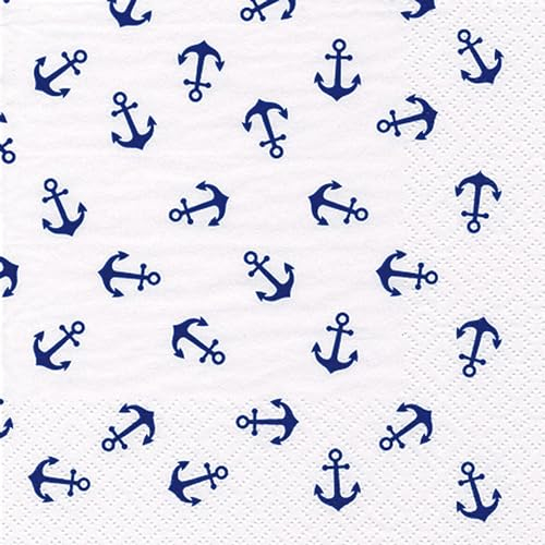 Servietten Papier 33x33cm 3-lagig 20 Stück Maritim - hochwertig & nachhaltig - Einweg Motivservietten Geburtstagservietten - Anker Muster Papierservietten für Hochzeit Geburtstag Alltag - Weiß Blau