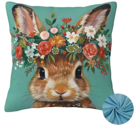 Kissenbezug 45x45 cm, Sofa Kissen Niedlich DekoKissen, Herbst Zierkissenbezüge, Kissenhülle Superweicher Kuschelkissen, Couch Kissen Kaninchen Cushion Cover, für Auto Zimmer Deko Wohnzimmer -OZ329