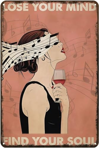 kisoyo Metallschild Girl Distracted by Wine and Music Lose Your Mind Find Your Soul Vintage Decor Art Sign Home Kitchen Bar Cafe Club Cave Wall Decor Girl Tin Sign 30,5 x 40,6 cm