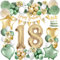 Amteker 72 Stück 18. Geburtstag Mädchen Junge Deko, 18 Geburtstag Deko Luftballons Geburtstag, Happy Birthday Girlande Deko 18. Geburtstag Mädchen Junge, 18 Geburtstag Mädchen Luftballons Grün