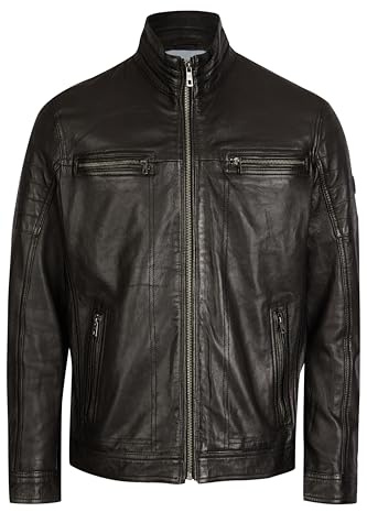 Bugatti Herren Lederjacke mit Stehkragen aus hochwertigem Leder