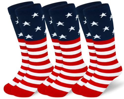 Sarfel 4th of July Socks Kids Soccer Socks Youth Boys American Flag Socks Boys Red White and Blue Sock Kids Football Socks Boy