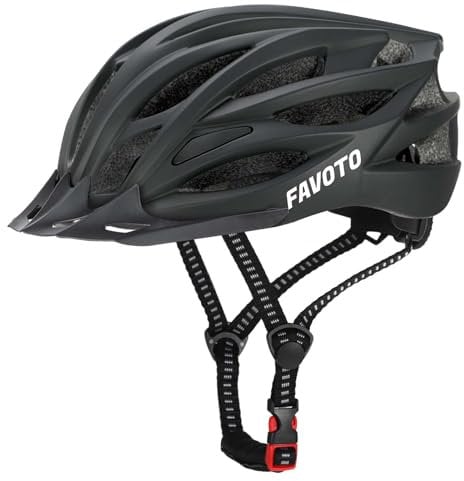 Favoto Casque de Vélo avec Visière - Certifié CE TUV Casques de Cyclisme VTT Route Montagne Léger pour Homme Femme Adultes L 58-61cm Réglable Noir