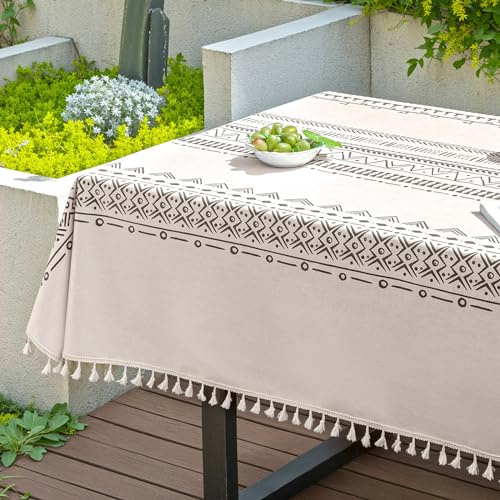 Qelus Tischdecke Outdoor Abwischbar, Gartentischdecke 90x90cm Eckig, wasserdichte Tischtücher Boho mit Quasten, Garten Tischtuch Table Cloth für Außen und Innen Balkon Küche, Grau A, 1 Stück