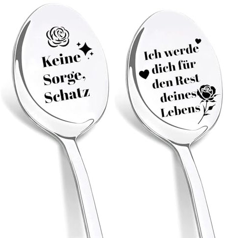 DIKARYA, regalo di anniversario per lei, 2 cucchiaini da caffè con incisione, non preoccupatevi, tesoro, ti amo, regalo per uomini, regalo di compleanno per donne, amore regalo per lei migliore amica