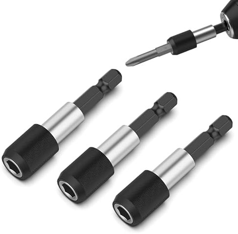 Kasoud Screwdriver Impact Drill Bit Holder, 3PCS 1/4 Inch Hex Shank Magnetic Extension, Bit Holder for Impact Driver, 60mm, With Magnetic Head ¼ Inch Hex Drive (Black)