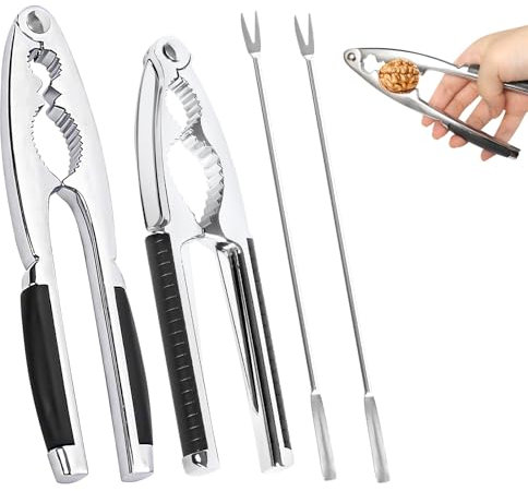 DELAESI Nussknacker Walnüsse Haselnussknacker 4er Set Nußknacker mit Gabel Multifunktional Walnussknacker Nutcracker für Pecan Walnut Mandeln Haselnüsse Pistazien