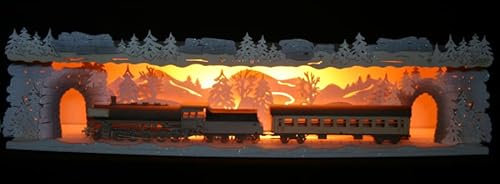 Große 75cm LED Panorama 3D Schwibbogen Sockel/Erhöhung - Eisenbahn, Zugfahrt verschneit - Handwerkskunst aus dem Erzgebirge