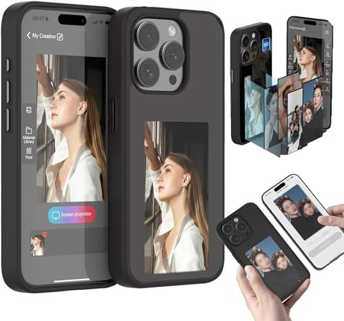 BLOSSOMLIFE AI E-Ink Handyhülle für iPhone 16 Pro Max, Smart-Tintenbildschirm-Hülle, NFC, DIY-Display-Bilder (Schwarz)