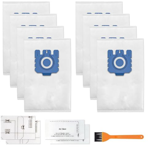 8 Pack AirClean 3D Efficiency Vacuum Cleaner Bags for Miele Hoover Bags, Replacement for Classic C1, Complete C1/C2/C3, S227, S240, S270, S400, S2, S5, S8 Series Canister Vacuum Cleaner (Blue, 8)