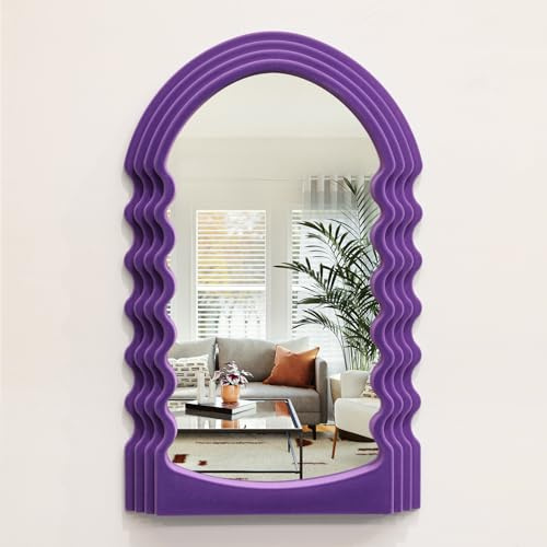 TEIPAI Mirror Wall Mirror for Girly Bedroom Decoration, Arched Decorative Mirrors for Modern Vintage Home Office Living Room Housewarming Birthday Gift, Unique Hanging Art Accent (Purple)