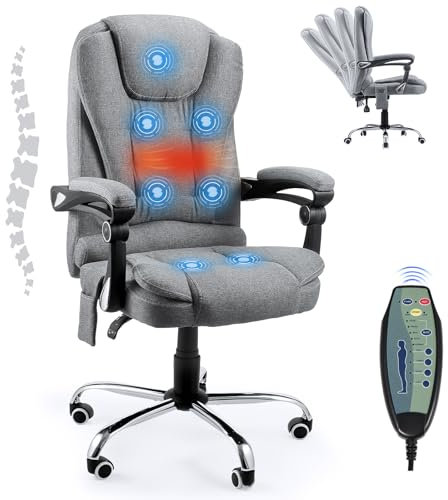 UNIONLINE Office Chair for Home, Executive Desk Chair with Back Support, Gray Fabric Ergonomic Comfortable & Heavy Duty Computer Chair with Heating and 7 Point Massage