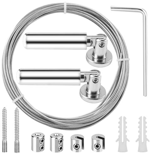 Câble en Acier Inoxydable 5m – Kit Tringle à Rideaux avec Fixation pour Rideau de Douche | Câble pour Rideau Antirouille + Accessoires Inclus | Compatible Rideaux Lourds