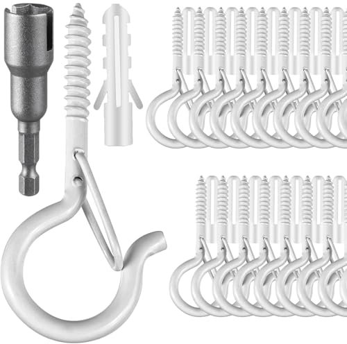 Dayalo 36 Stück Schraubhaken Weiß, Schraubhaken Klein, Schraubhaken Edelstahl, Schraubhaken mit Sicherung für Pflanzenkörben Vogelhäuschen Windspielen Lichterketten, inklusive 1 Flügelmutterndreher