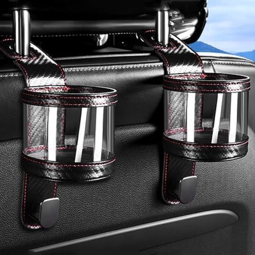 2 PCS Car Cup Holder for VW Amarok Caddy Taro Teramont, Portable Seat Cup Holder with Hooks Car Drinks Holder Multifunctional Cup Stand Car Seat Cup Cup Holder, C Black Carbon Fiber